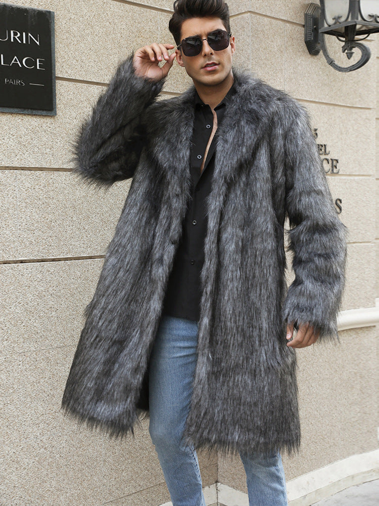 Luxury faux fur coat for men with a large collar Lune London