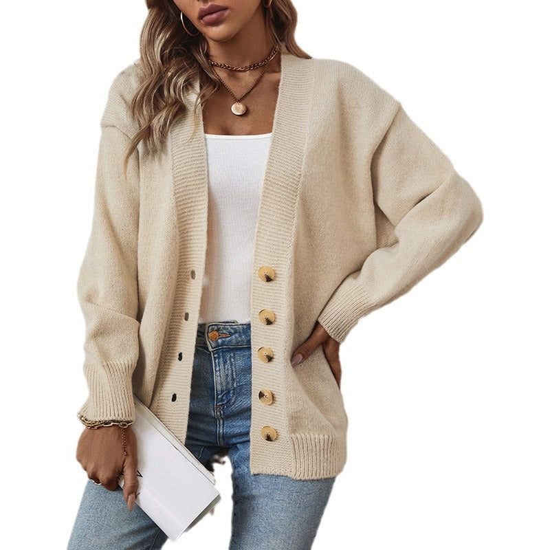 Ladies comfortable cardigan with button details and deep V-neck Lune London