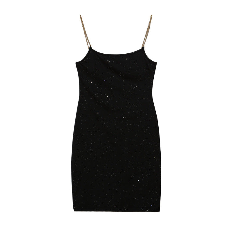 Women’s chic nightgown dress decorated with sparkling rhinestones