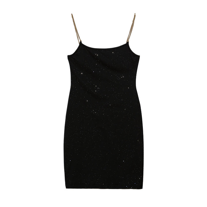 Women’s chic nightgown dress decorated with sparkling rhinestones