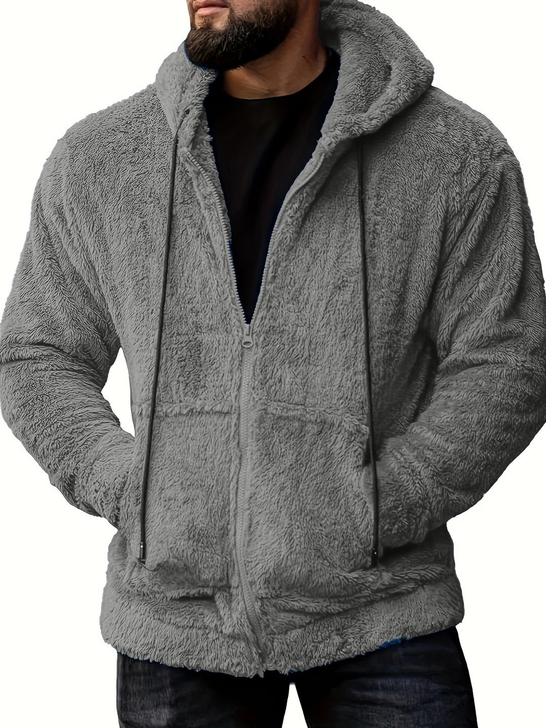 Cozy fleece jacket for men with hood and side pockets Lune London