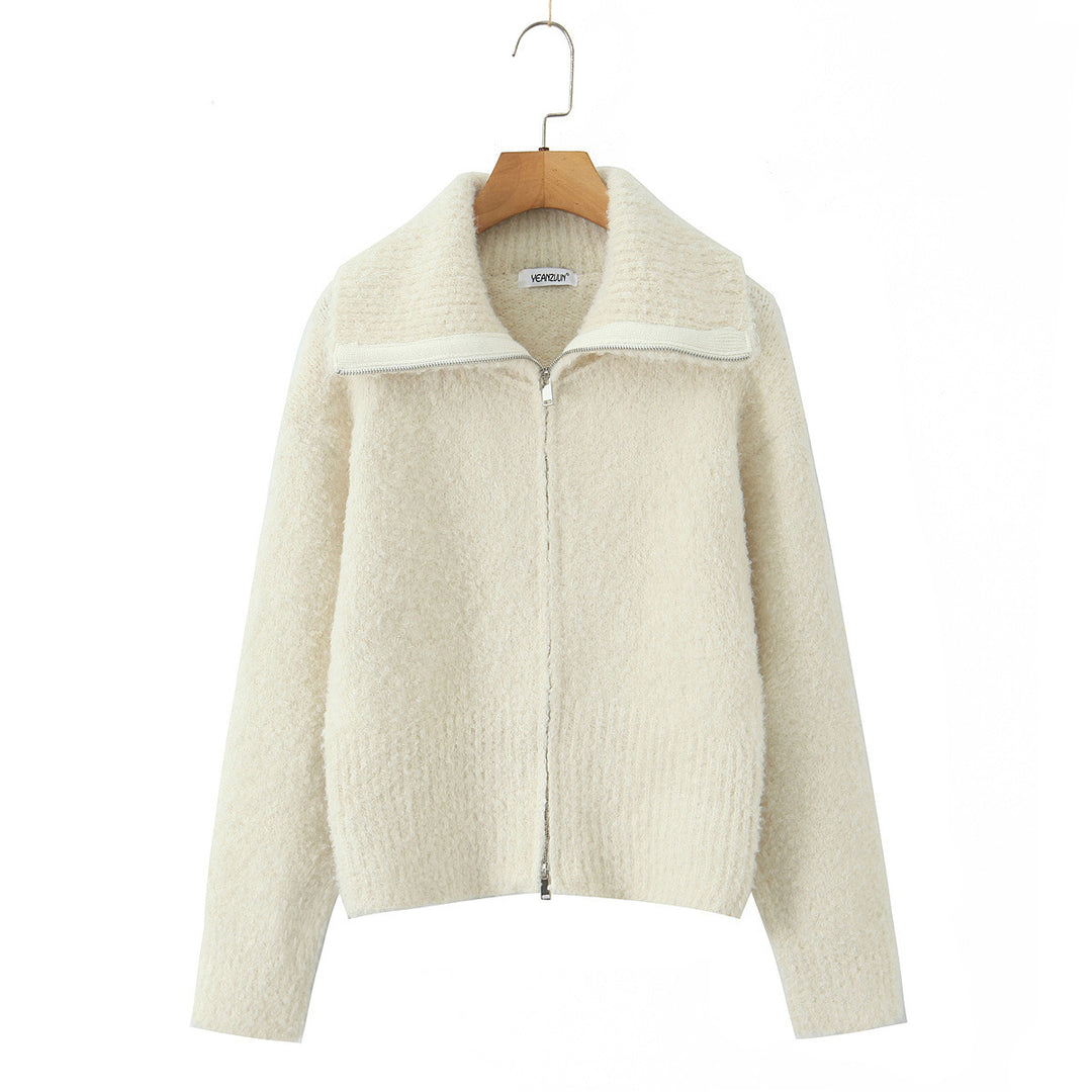 Elegant short jacket for women with soft high collar and zipper Lune London