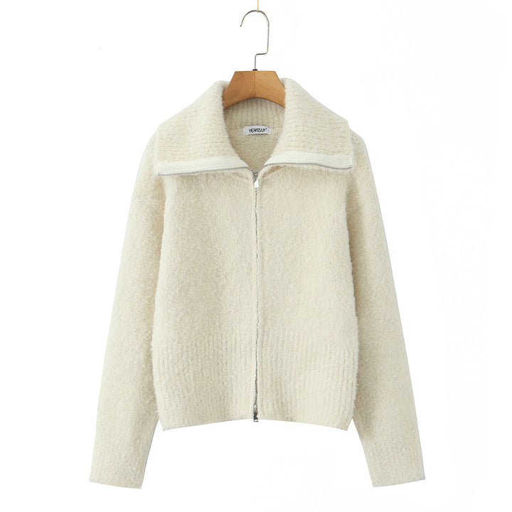 Elegant short jacket for women with soft high collar and zipper Lune London