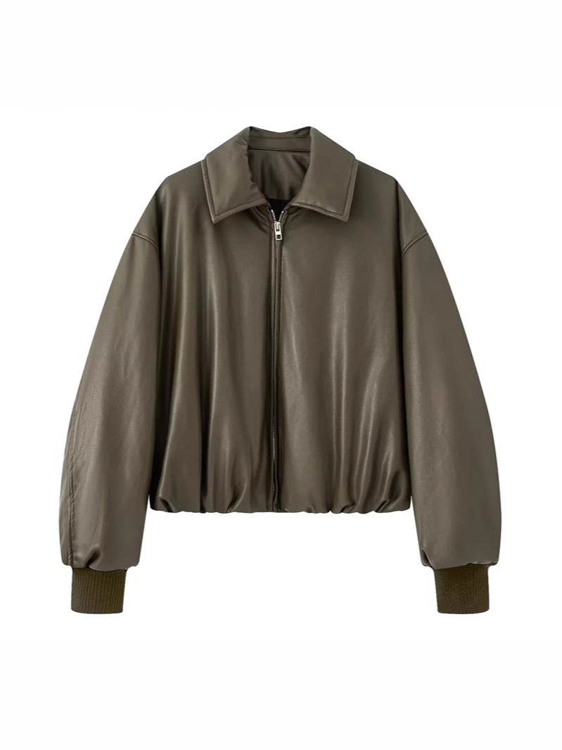 Casual faux leather jacket for women with a loose fit and practical pockets Lune London
