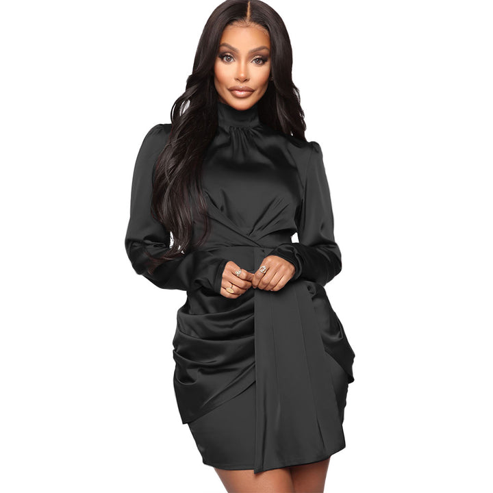Lune London Elegant long sleeve satin mini dress with ruffles for women