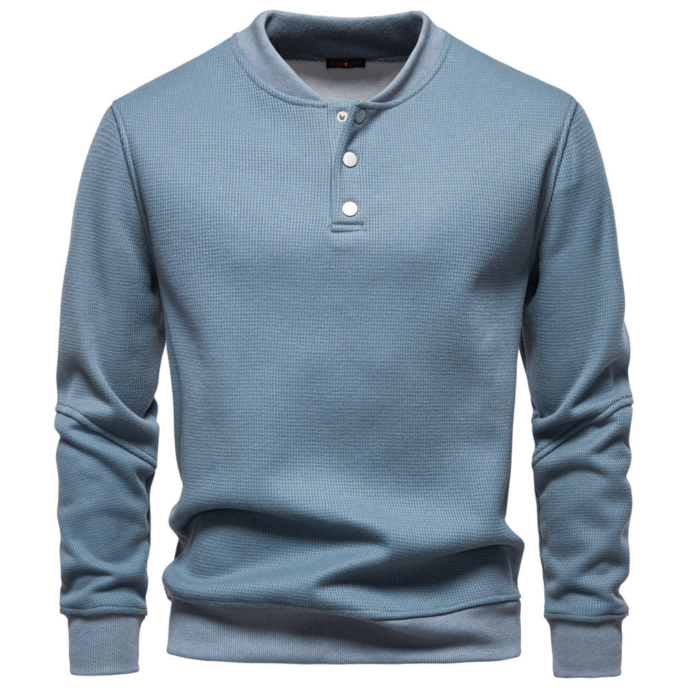 Men's Long Sleeve Pullover with Button Placket and Textured Fabric Lune London