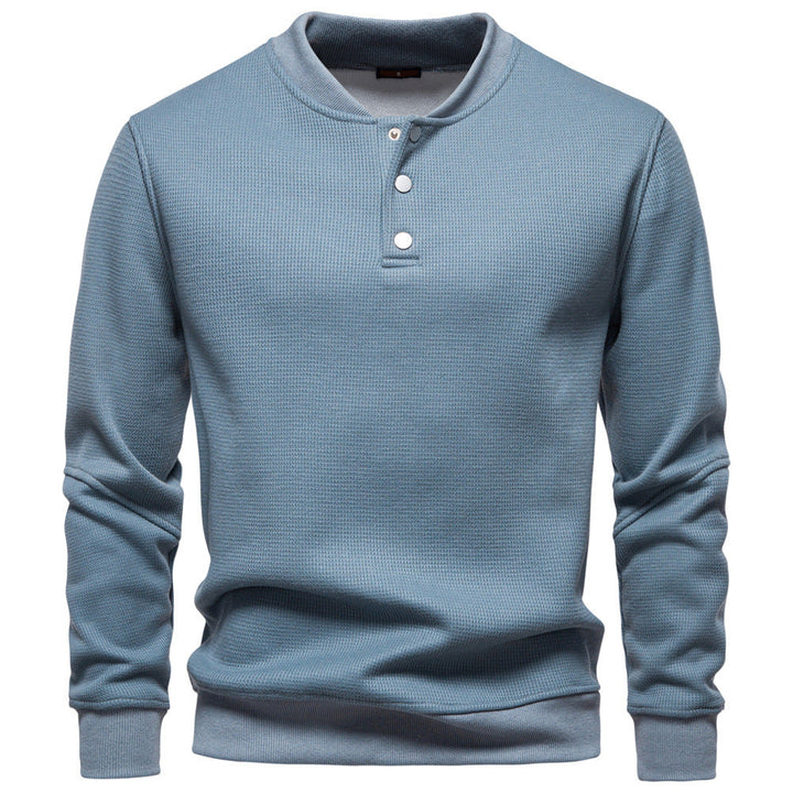 Men's Long Sleeve Pullover with Button Placket and Textured Fabric Lune London