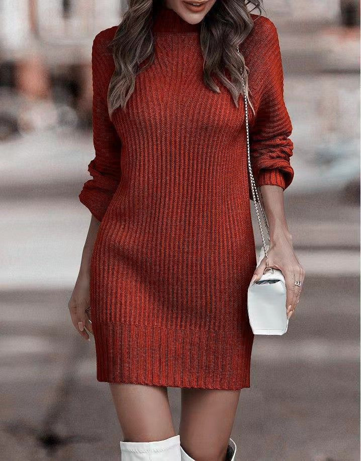 Knit dress for women with high collar and fashionable ribbed details Lune London
