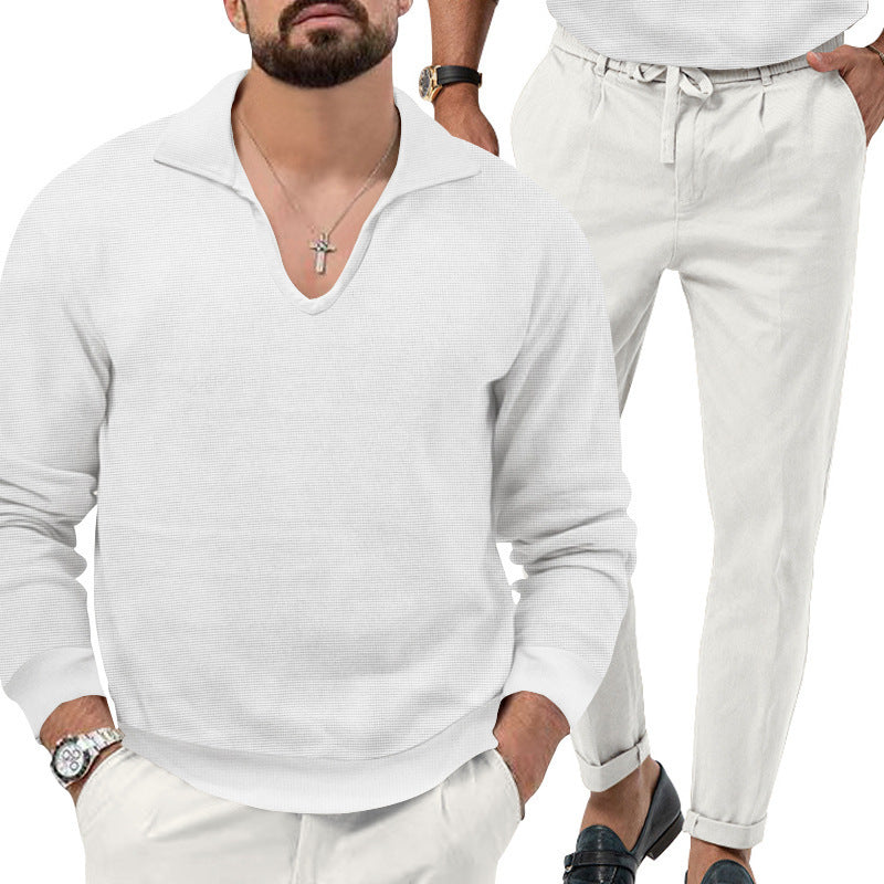 Comfortable pullover for men with V-neck and elegant pants combination Lune London