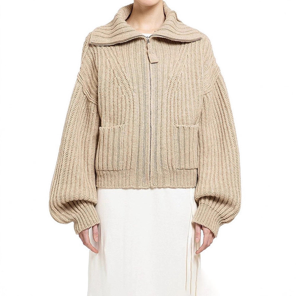Pull en tricot épais pour femme avec col haut et poches pratiques Chic & Stil