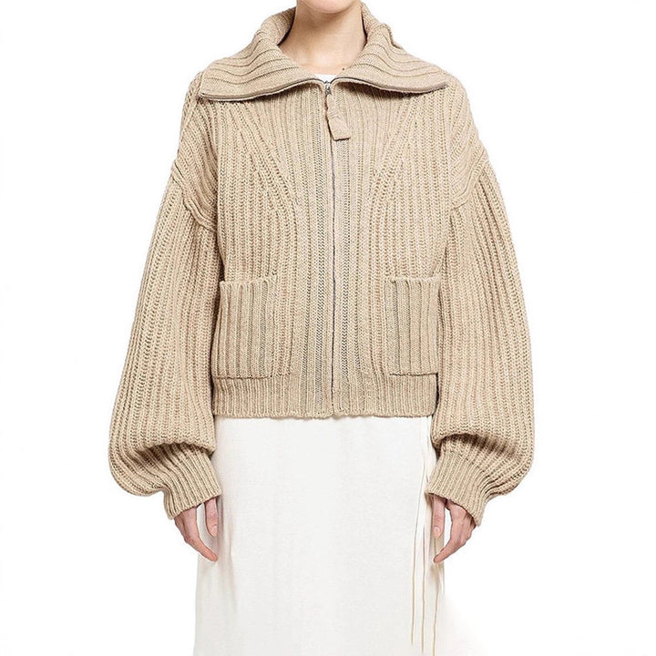 Pull en tricot épais pour femme avec col haut et poches pratiques Chic & Stil
