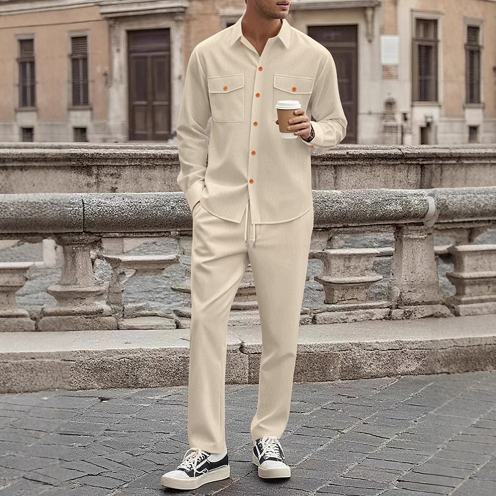 Casual striped outfit for men with modern button details and practical pockets Lune London