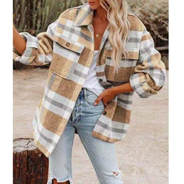 Checked blouse for women with oversized fit and pockets Lune London