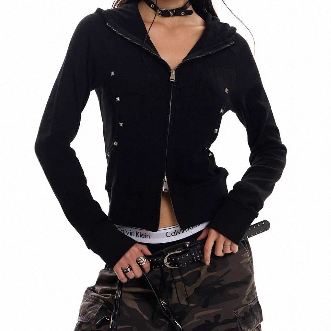 Fashion hooded jacket for women with decorative studs and fitted cut Lune London