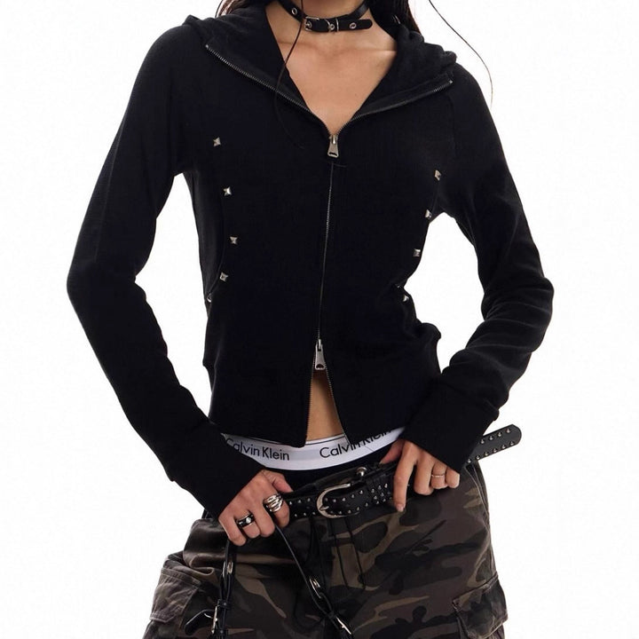 Fashion hooded jacket for women with decorative studs and fitted cut Lune London