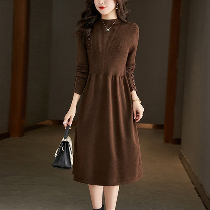 Knit dress for women with stylish button details and a round collar Lune London