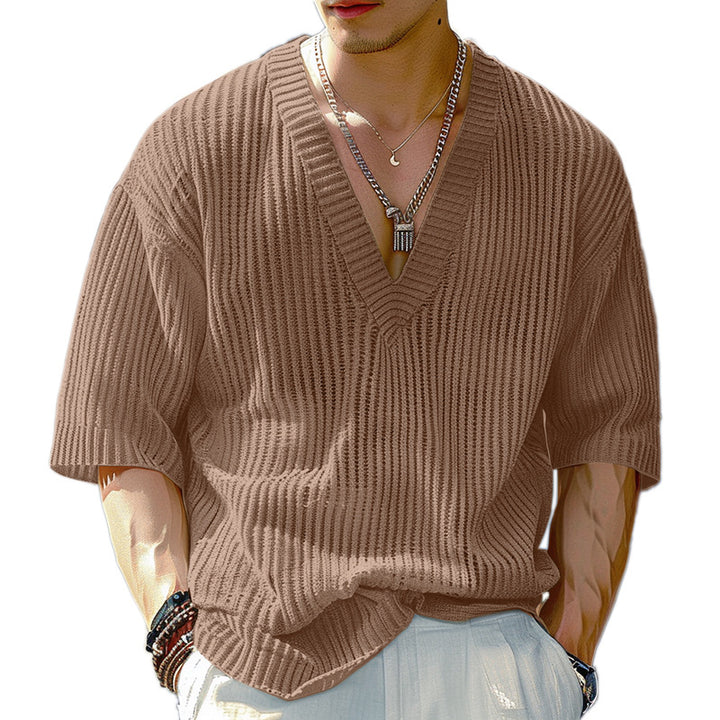 Oversized V-neck T-shirt for women in textured cotton material Lune London