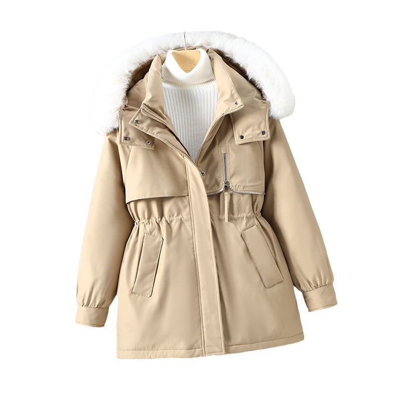 Functional winter jacket for women with removable hood and faux fur trim Lune London