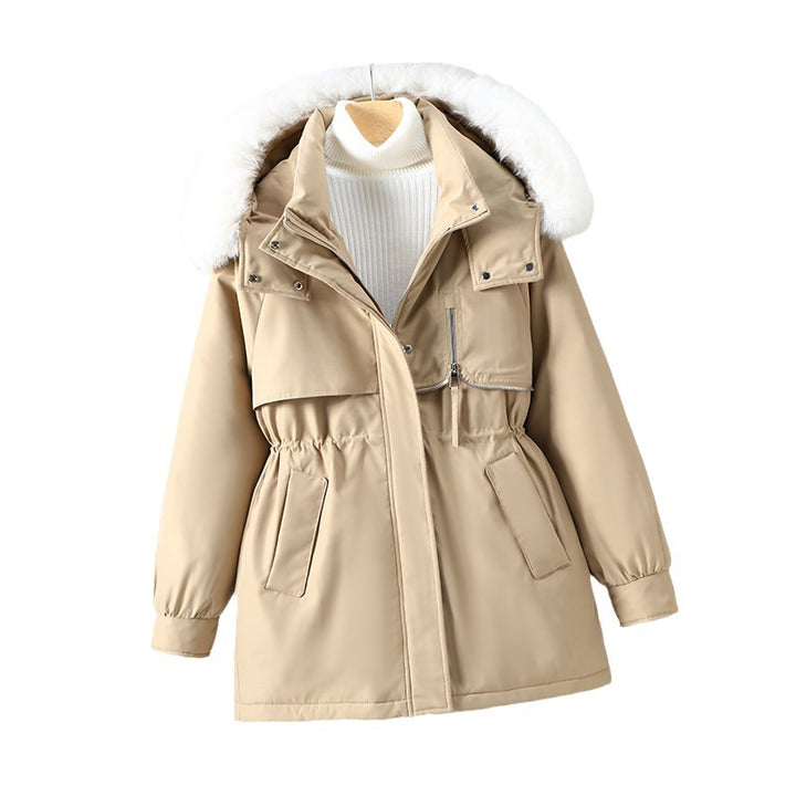 Functional winter jacket for women with removable hood and faux fur trim Lune London