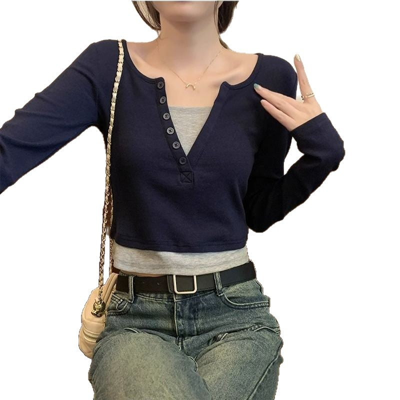 Chemise à manches longues pour femmes avec patte de boutonnage et col rond Chic & Stil