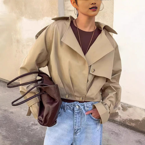Ladies trendy cropped trench coat with innovative sleeves Lune London