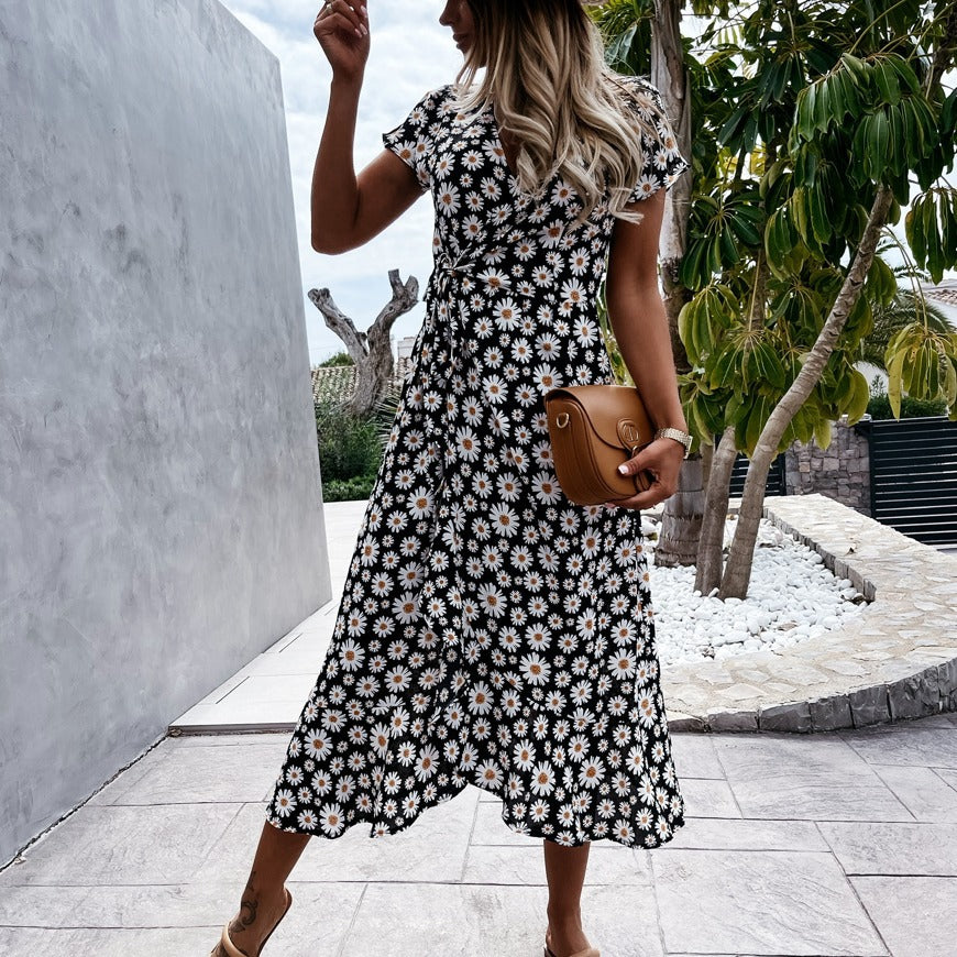Chic and elegant floral wrap midi dress for women