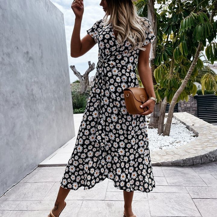 Chic and elegant floral wrap midi dress for women