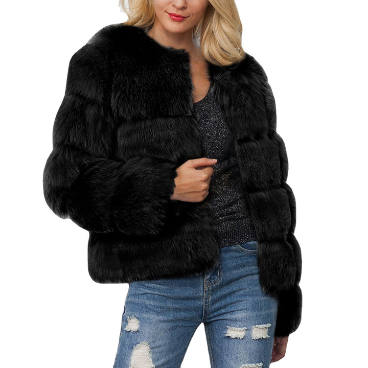 Women's Fluffy Faux Fur Jacket with Voluminous Sleeves and Elegant Cut Lune London
