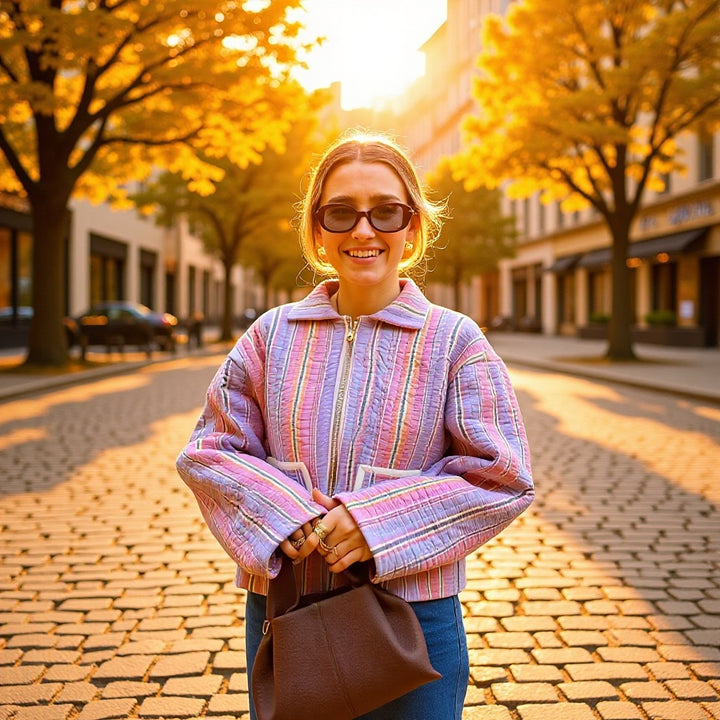 Veste rayée décontractée pour femmes à coupe moderne avec poches pratiques Chic & Stil