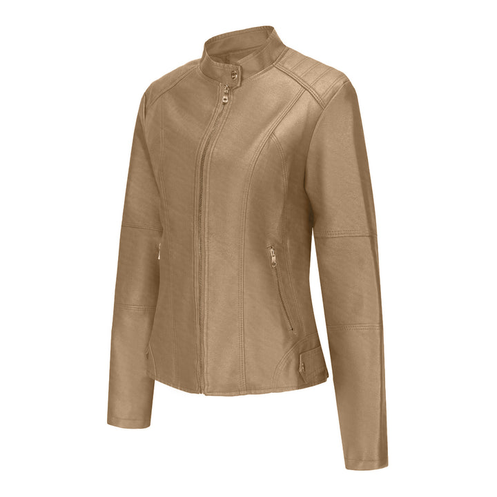Biker leather jacket for women with asymmetric zipper and modern stand collar Lune London