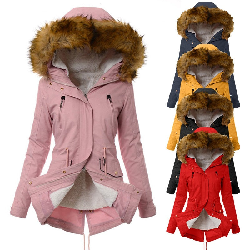 Ladies winter parka with removable faux fur collar Lune London