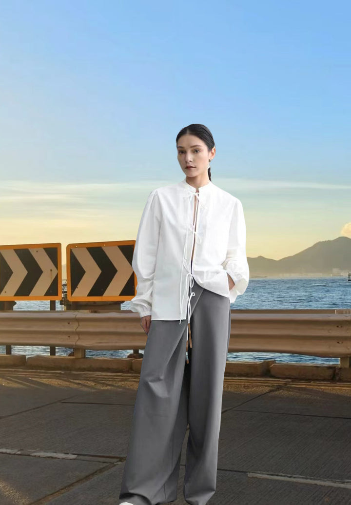 Modern blouse for women with drawstring and puffed sleeves Lune London