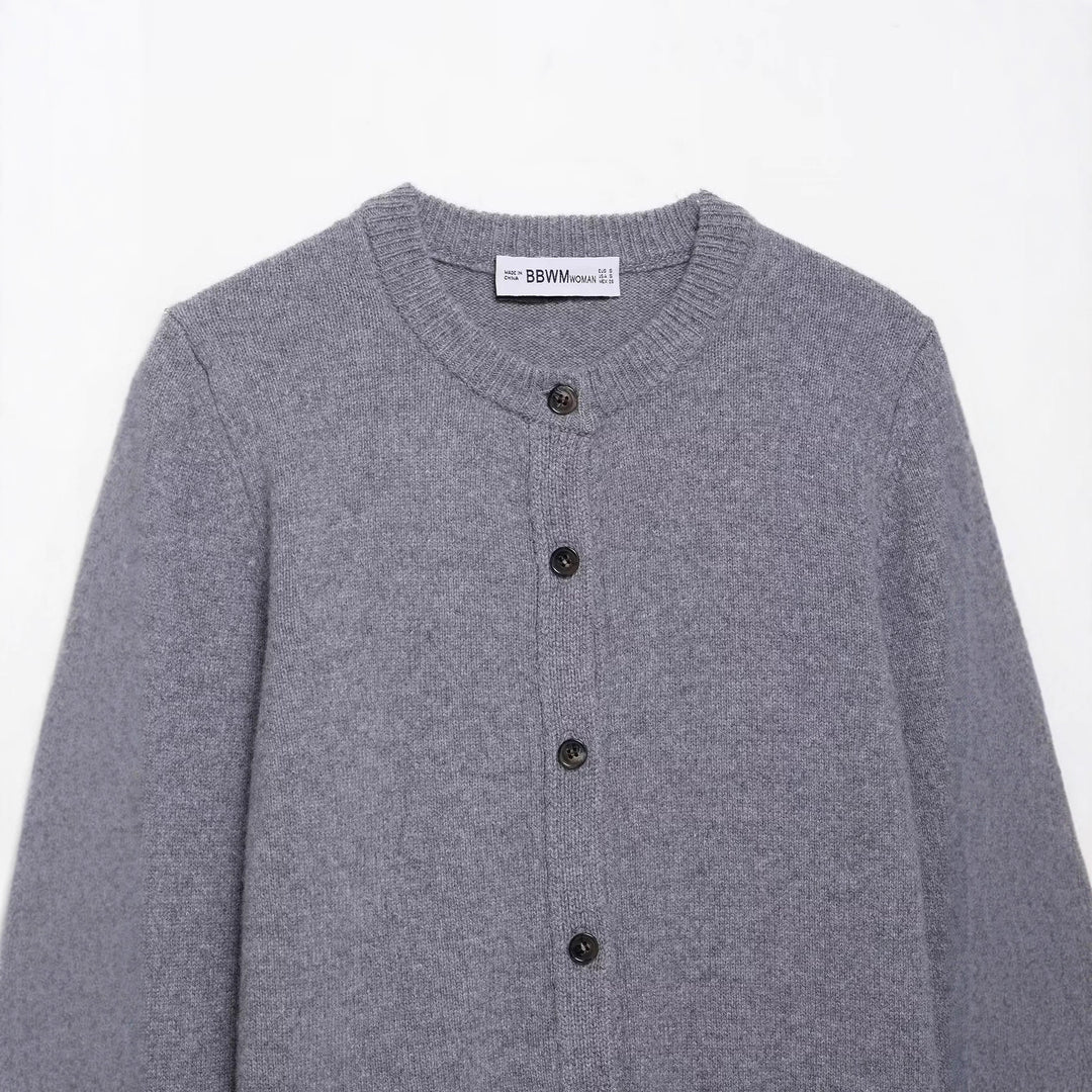 Women's knitted jacket with button placket and classic round collar Lune London