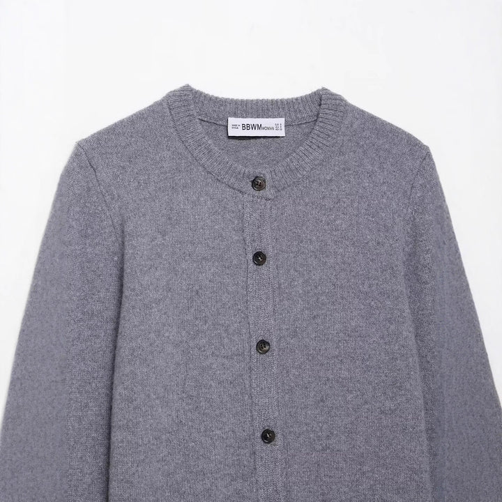 Women's knitted jacket with button placket and classic round collar Lune London