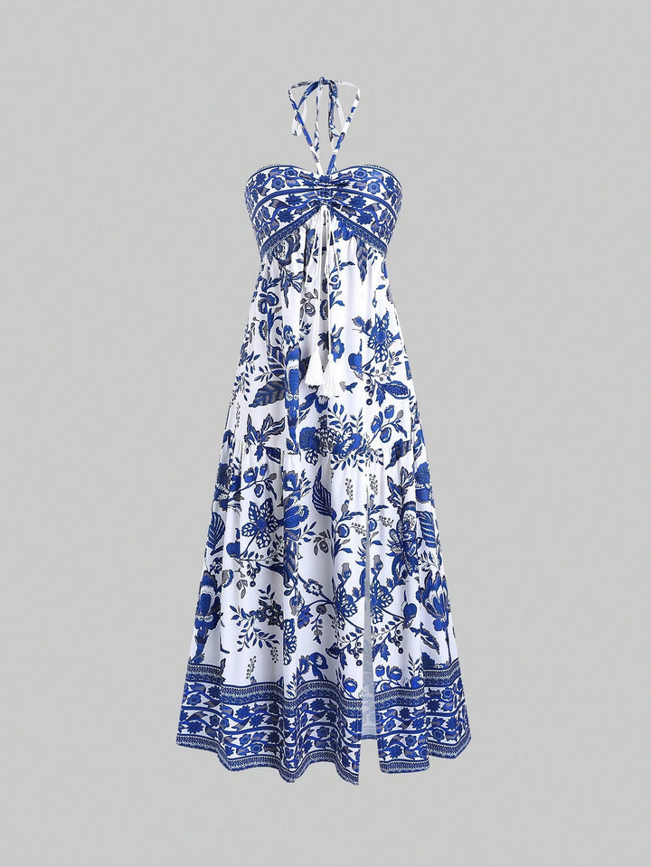 Maxi dress for ladies with a playful design and thin straps Lune London