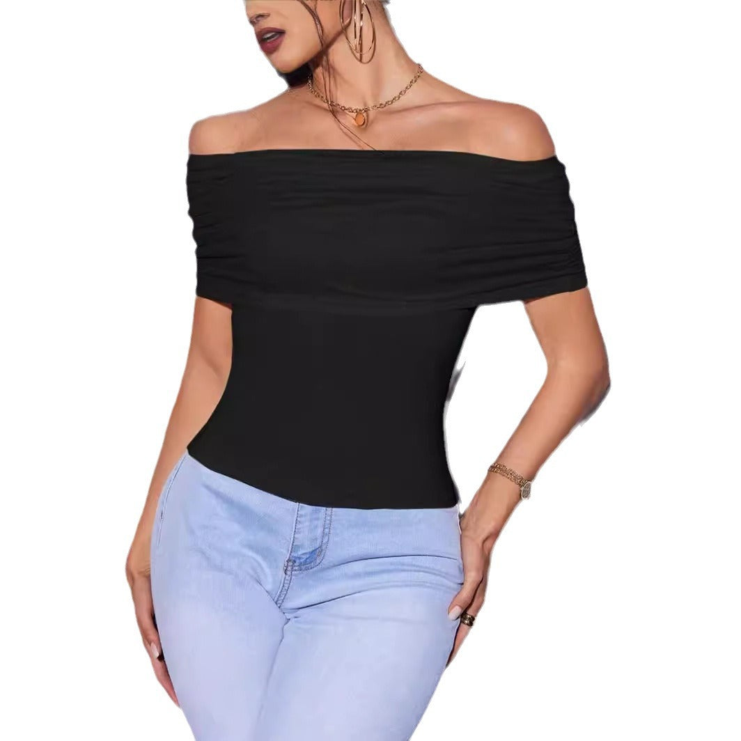 Ladies Off-shoulder Bodysuit with Modern Ruching Lune London