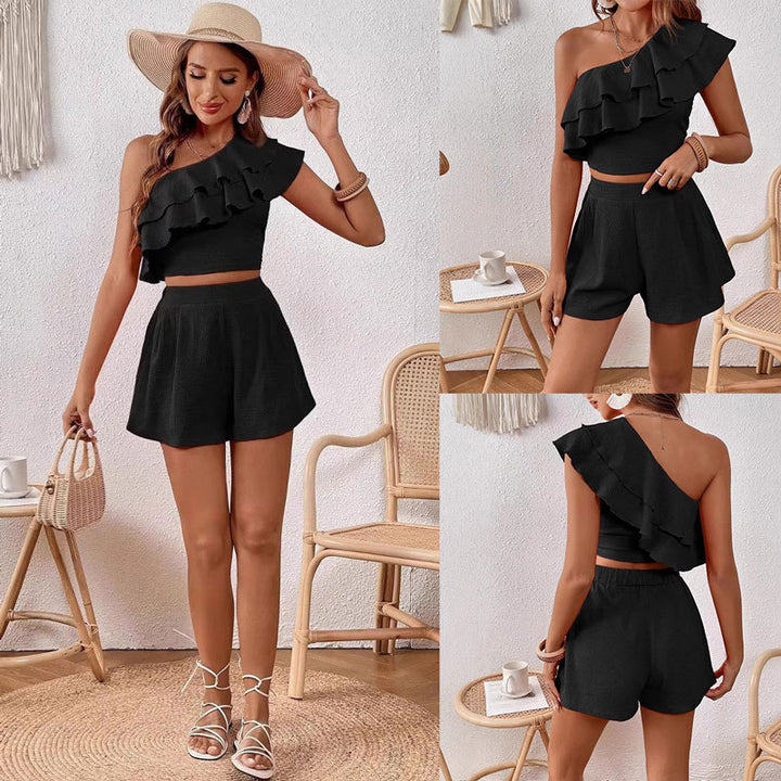 Asymmetrical ruffle top and shorts set Lune London for women