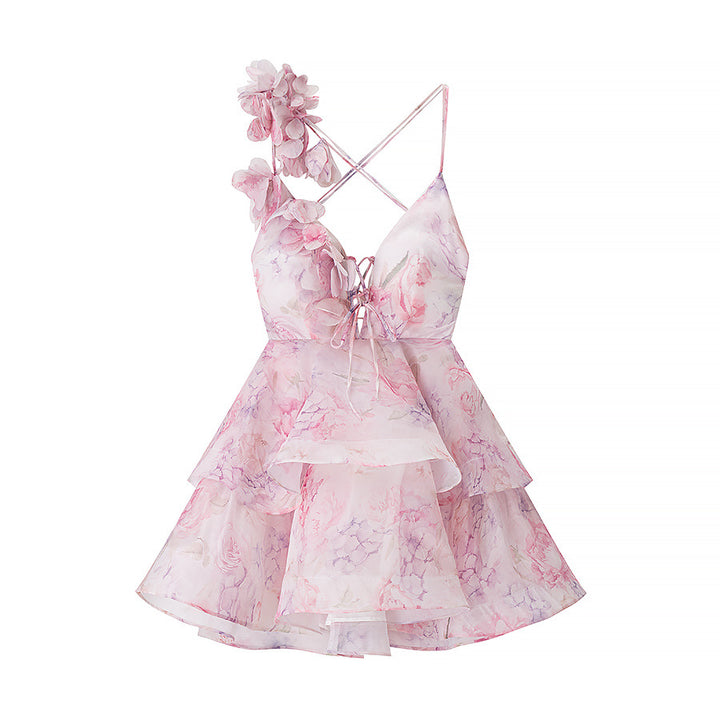 Maxi dress for women with asymmetric cut and playful ruffle design Lune London