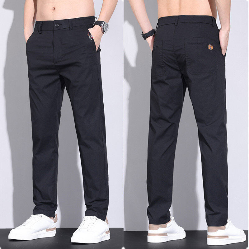 Pantalon chino tendance pour hommes avec taille élastique et poches latérales pratiques Lune London