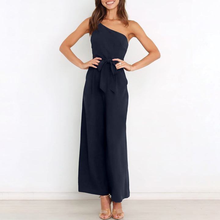 Ladies Elegant Jumpsuit with asymmetrical design and waist belt Lune London