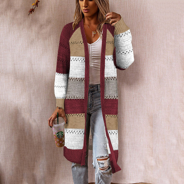 Ladies long cardigan with textured striped pattern Lune London