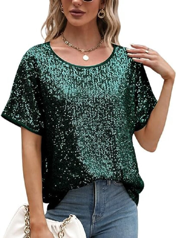 Women Glamorous Sequin Top with Wide Sleeves and Loose Fit Lune London