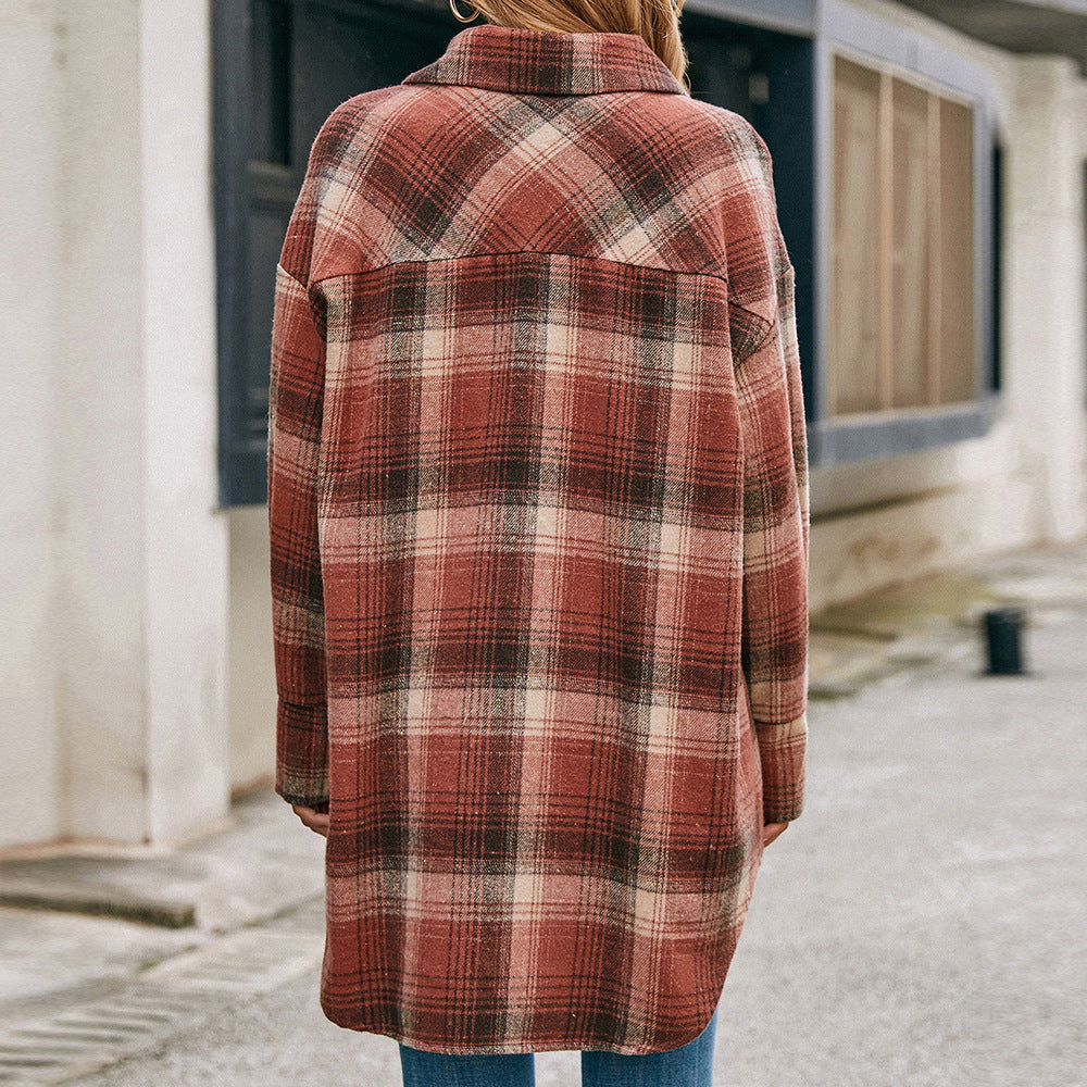 Lune London tartan design wool coat for women