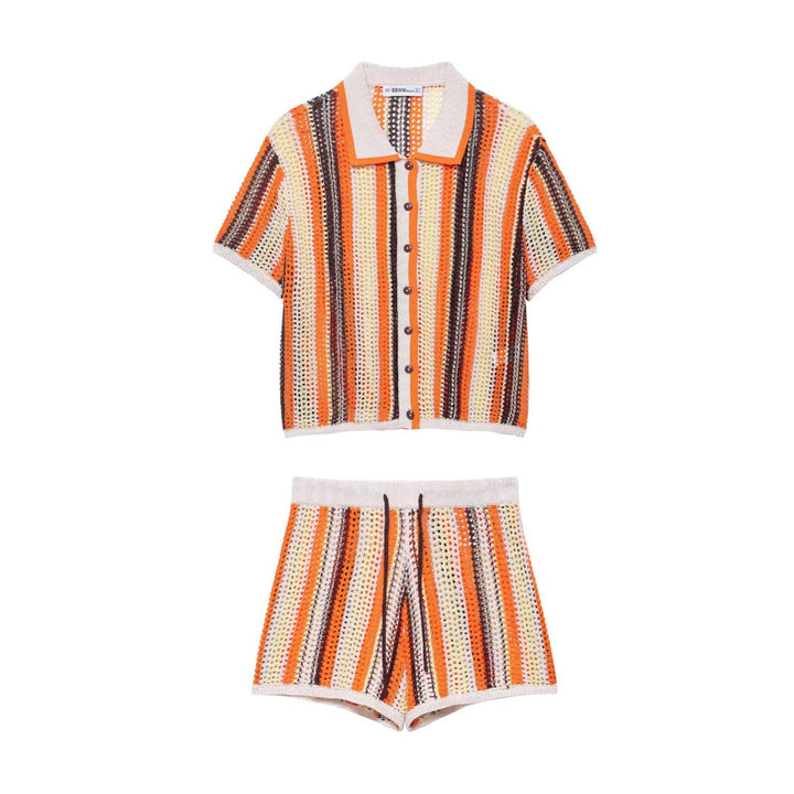 Shorts d'été rayés pour femmes en matériau aéré Lune London