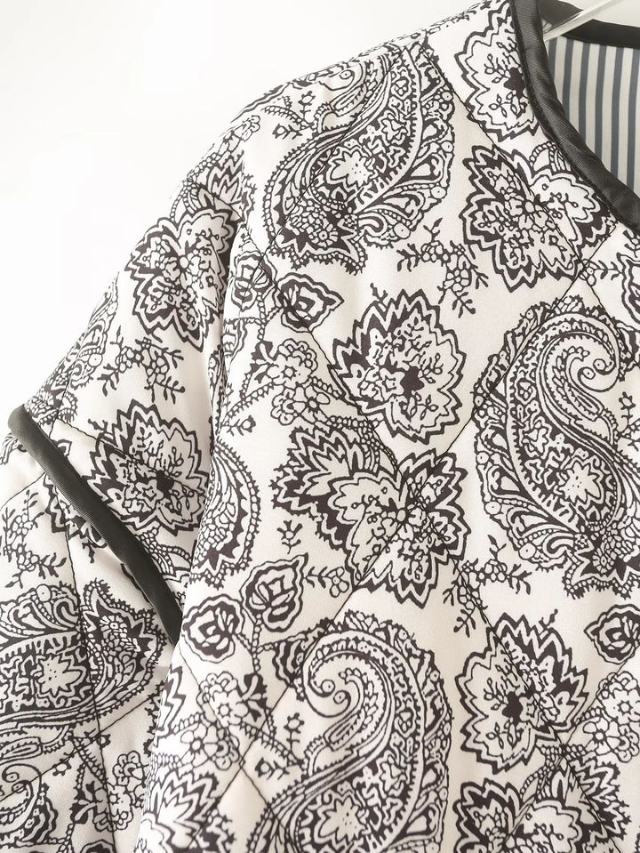 Quilted jacket with unique paisley patterns for women Lune London