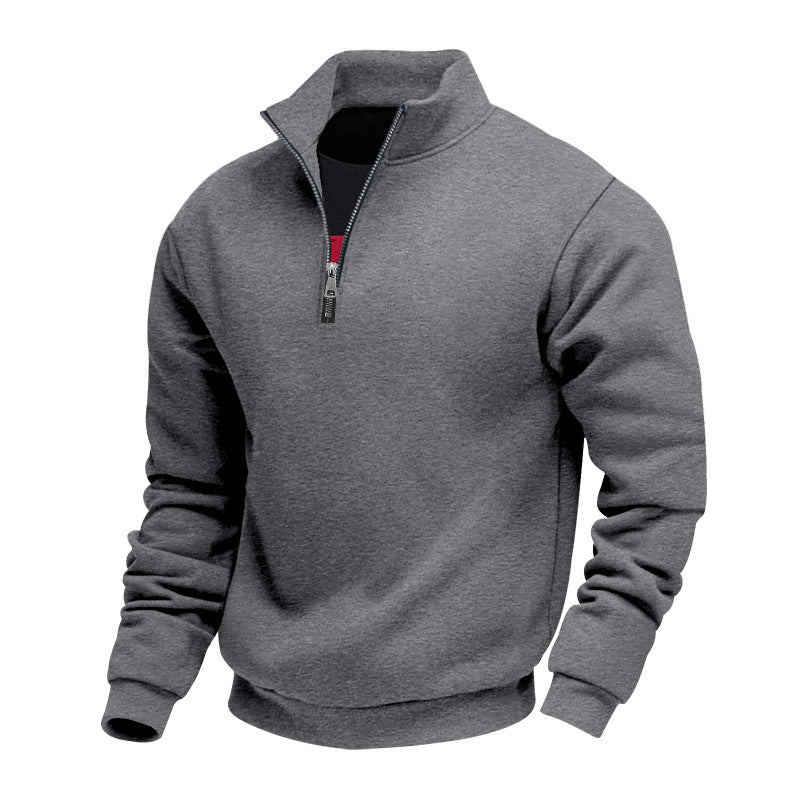 Men's Lightweight Fleece Pullover with Stand-Up Collar and Half-Length Zipper Lune London