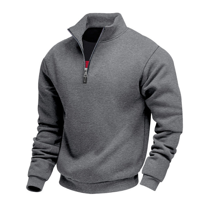 Men's Lightweight Fleece Pullover with Stand-Up Collar and Half-Length Zipper Lune London