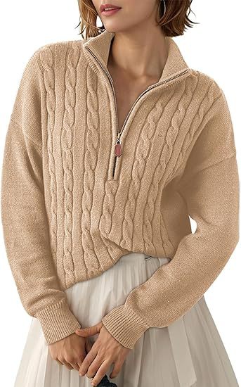 Chunky knit sweater for women with high collar and half-zip Lune London