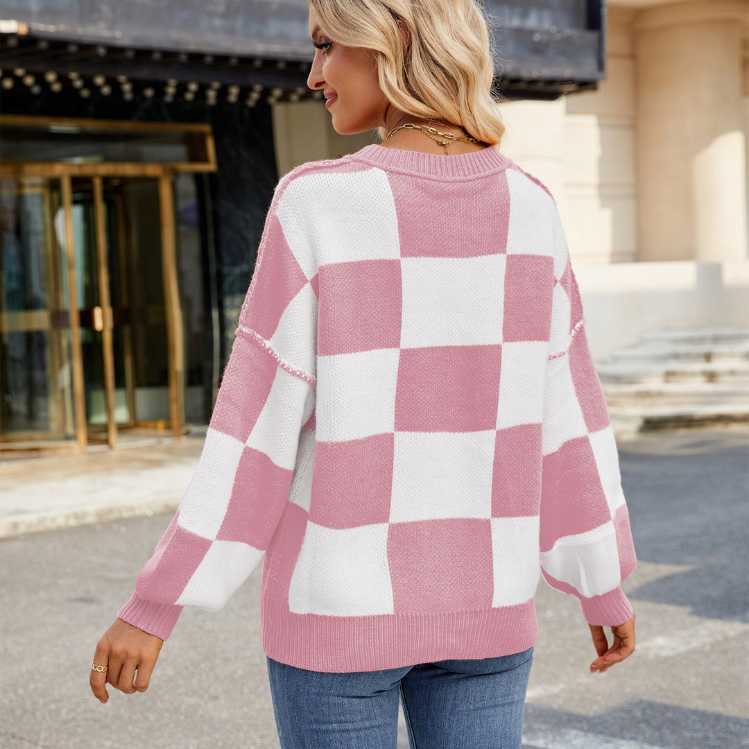 Checked knit sweater for women in breathable Lune London