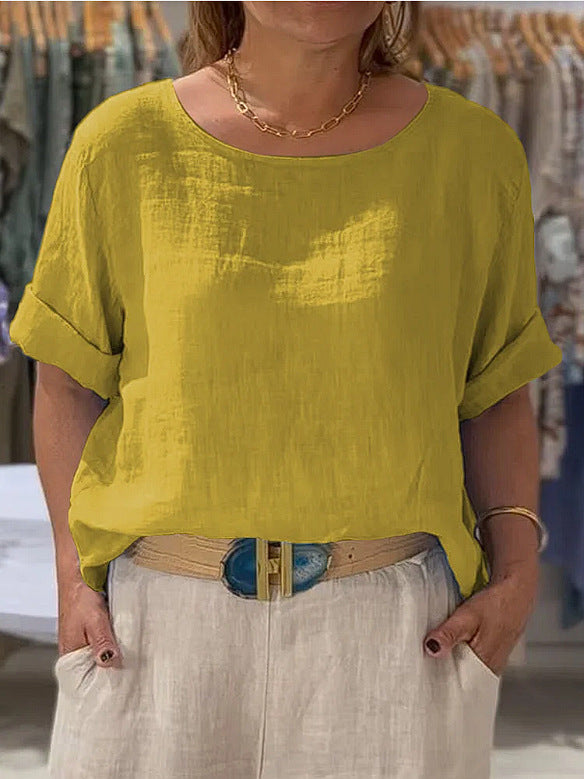 Blouse en lin léger pour femme avec coupe décontractée et manches retroussées Chic & Stil